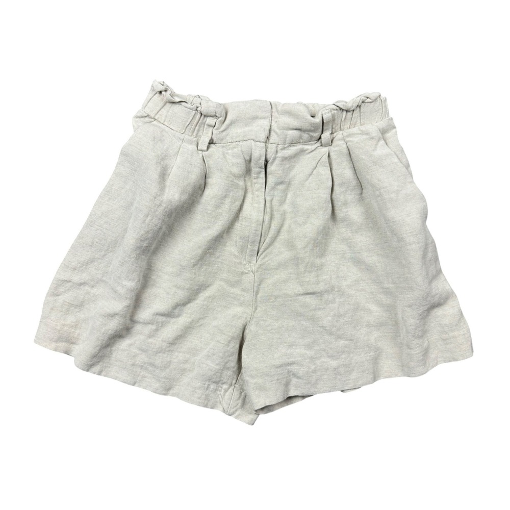 HM Women Linen Blend High Waisted Paperbag Shorts‎ Size 2 Oatmeal Beige Summer
